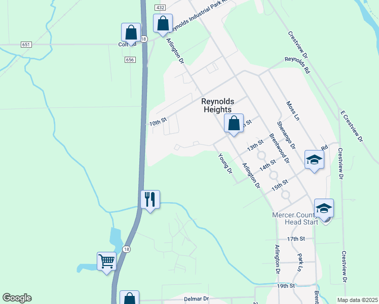 map of restaurants, bars, coffee shops, grocery stores, and more near 578 12th Street in Greenville