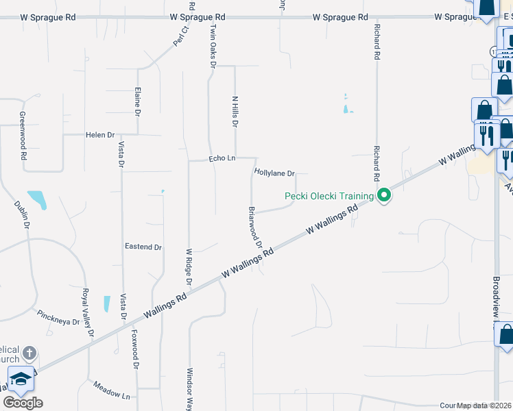 map of restaurants, bars, coffee shops, grocery stores, and more near 2395 Heatherlane Drive in Broadview Heights