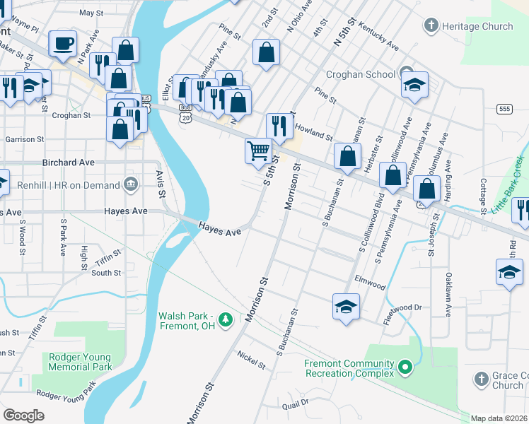 map of restaurants, bars, coffee shops, grocery stores, and more near 328 Morrison St in Fremont