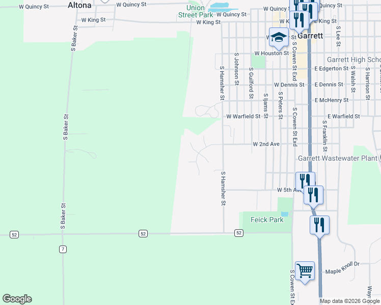 map of restaurants, bars, coffee shops, grocery stores, and more near 999 Redwood Ct in Garrett