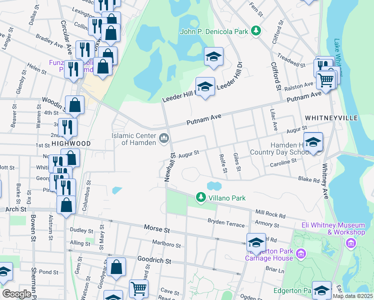 map of restaurants, bars, coffee shops, grocery stores, and more near 291 Blake Circle in Hamden