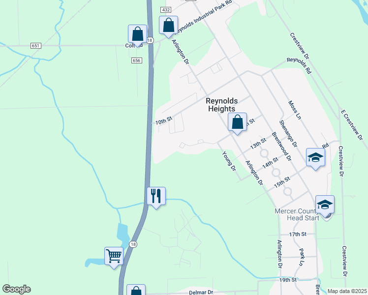 map of restaurants, bars, coffee shops, grocery stores, and more near 578 12th Street in Greenville