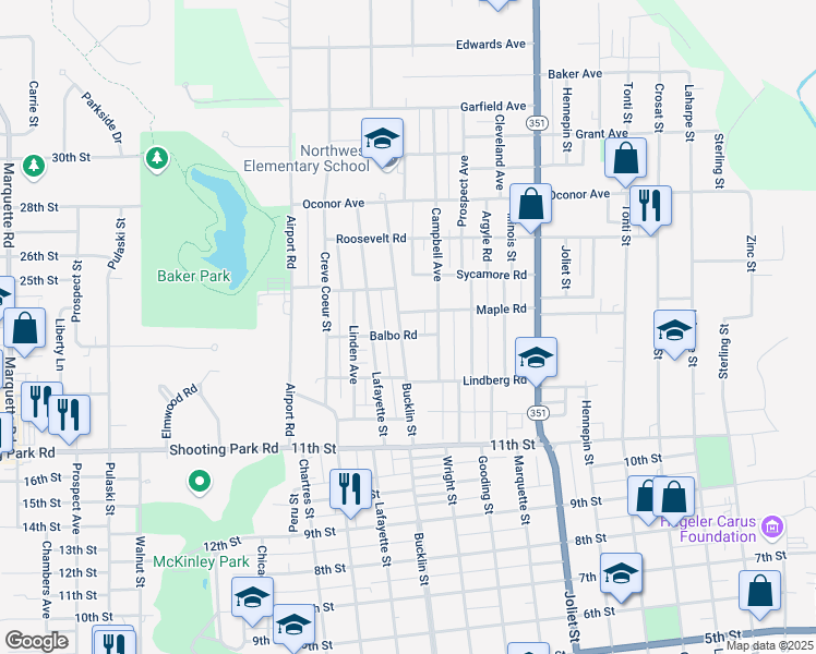 map of restaurants, bars, coffee shops, grocery stores, and more near 1506 Bucklin Street in LaSalle