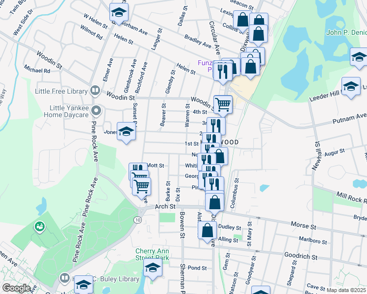 map of restaurants, bars, coffee shops, grocery stores, and more near 76 2nd Street in Hamden