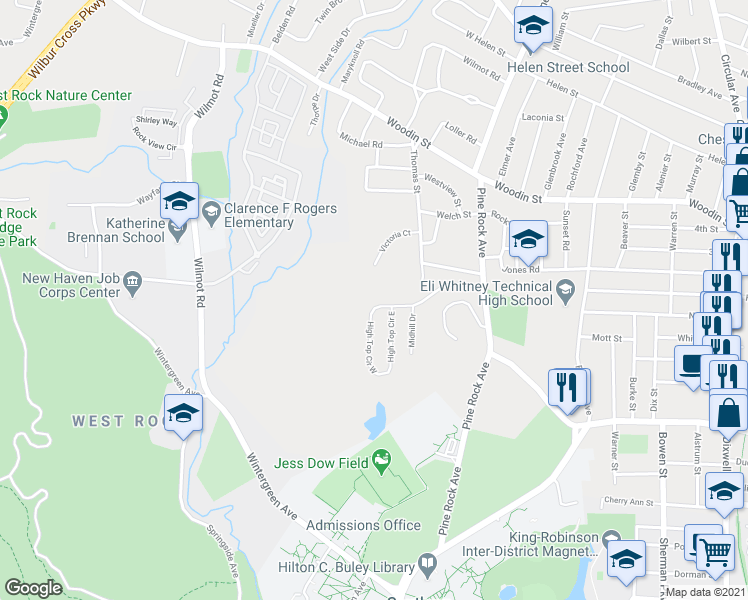 map of restaurants, bars, coffee shops, grocery stores, and more near 111 Victoria Court in Hamden