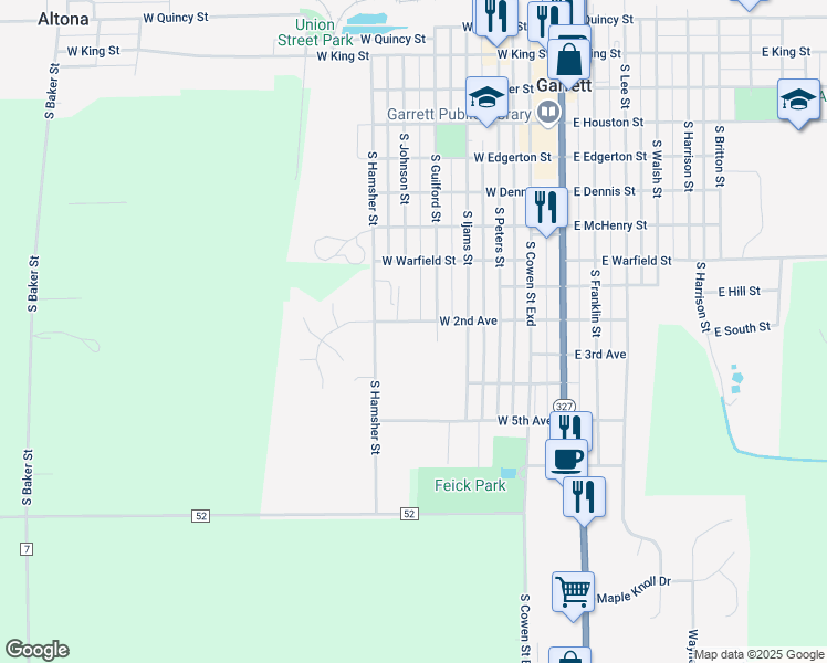 map of restaurants, bars, coffee shops, grocery stores, and more near 516 West 2nd Avenue in Garrett