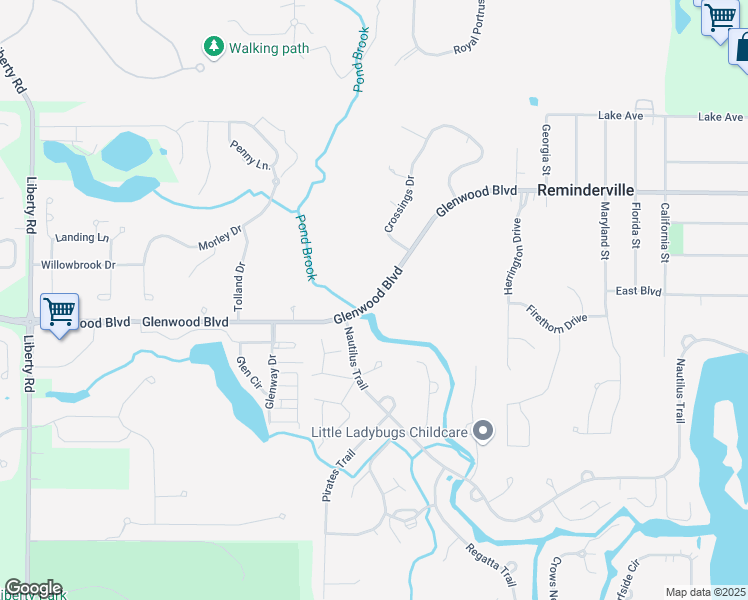 map of restaurants, bars, coffee shops, grocery stores, and more near 3415 Glenwood Boulevard in Reminderville