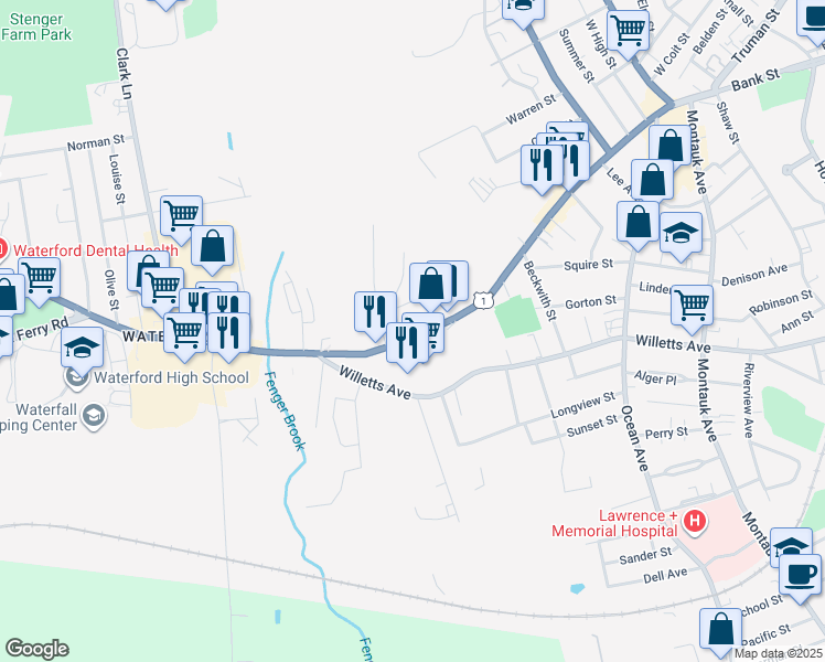 map of restaurants, bars, coffee shops, grocery stores, and more near 7 Strosberg Road in Waterford