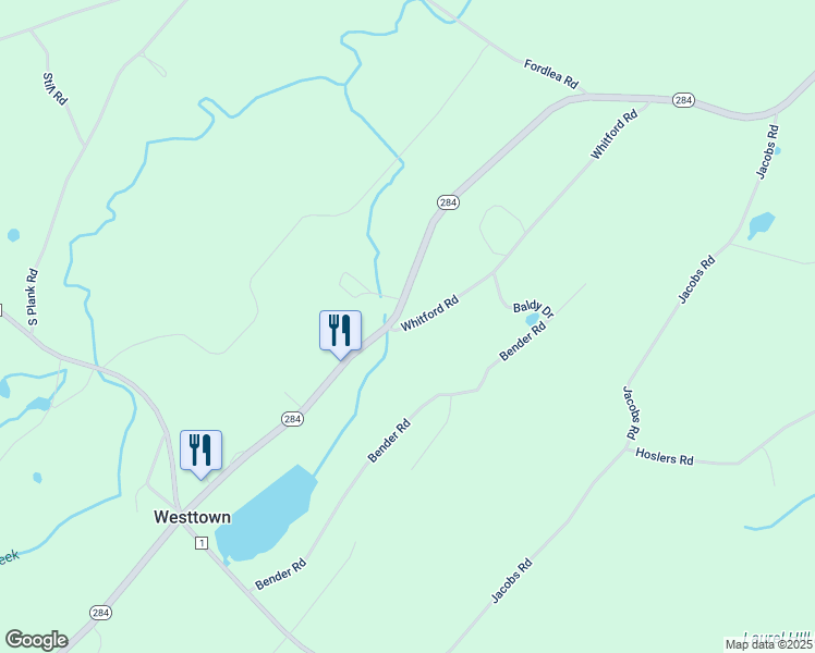 map of restaurants, bars, coffee shops, grocery stores, and more near 68 Whitford Road in Westtown