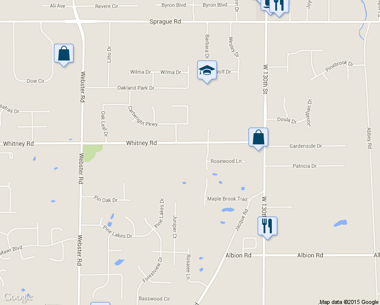 map of restaurants, bars, coffee shops, grocery stores, and more near 13717 Whitney Road in Strongsville