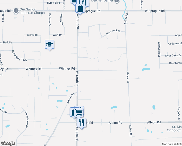 map of restaurants, bars, coffee shops, grocery stores, and more near 12814 Gardenside Drive in North Royalton