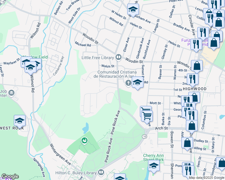 map of restaurants, bars, coffee shops, grocery stores, and more near 22 Westerfield Road in Hamden