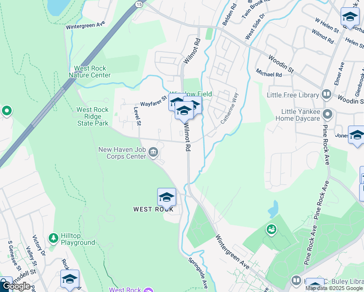 map of restaurants, bars, coffee shops, grocery stores, and more near 122 Wilmot Road in New Haven