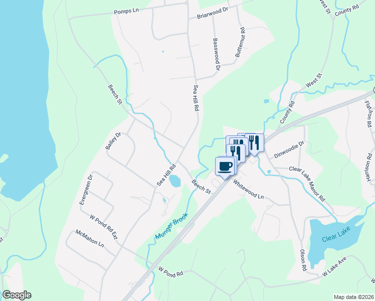 map of restaurants, bars, coffee shops, grocery stores, and more near 211 Sea Hill Road in North Branford