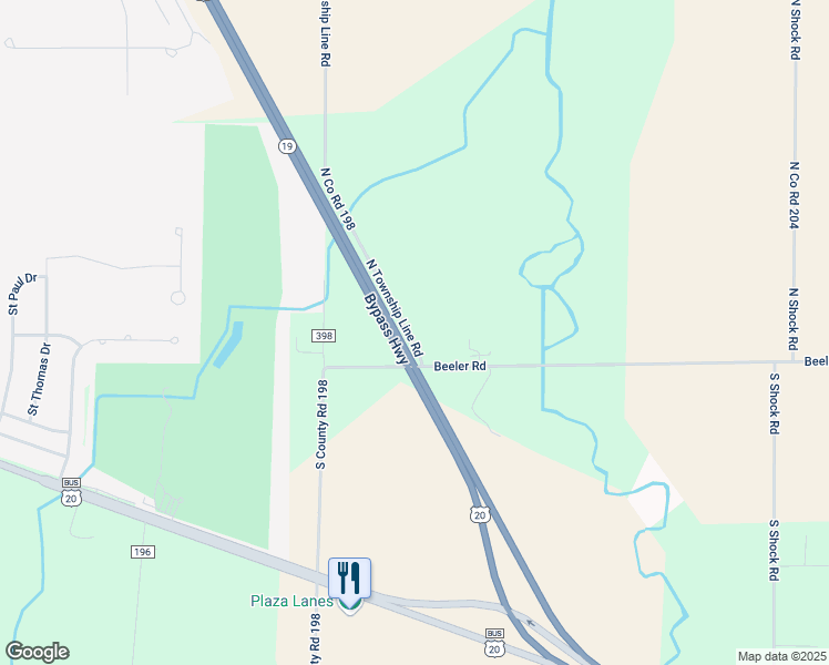 map of restaurants, bars, coffee shops, grocery stores, and more near 121 North Co Road 198 in Fremont