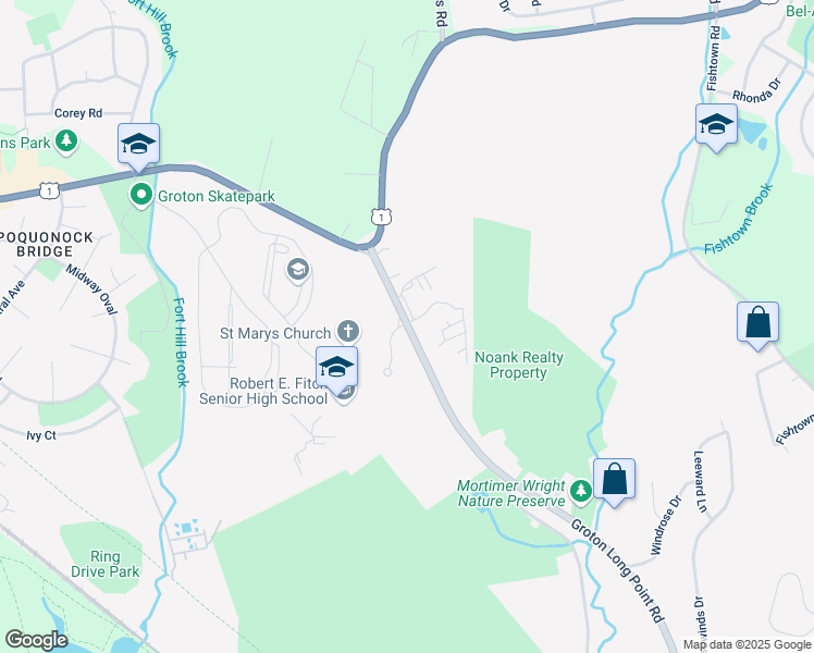 map of restaurants, bars, coffee shops, grocery stores, and more near 101 Groton Long Point Road in Groton