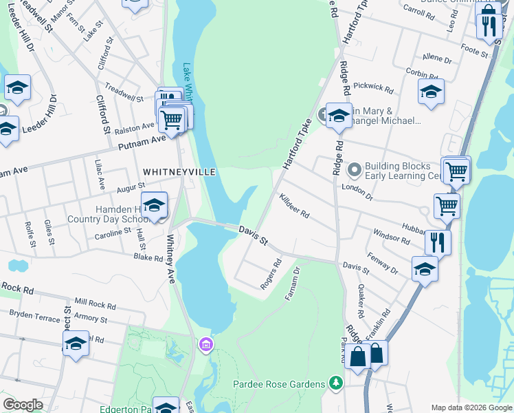 map of restaurants, bars, coffee shops, grocery stores, and more near 146 Hartford Turnpike in Hamden