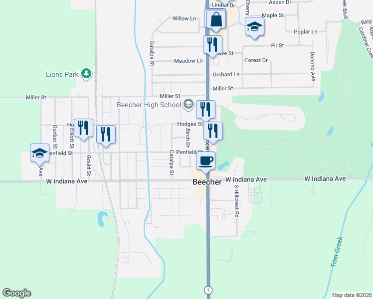 map of restaurants, bars, coffee shops, grocery stores, and more near 547 Penfield Street in Beecher
