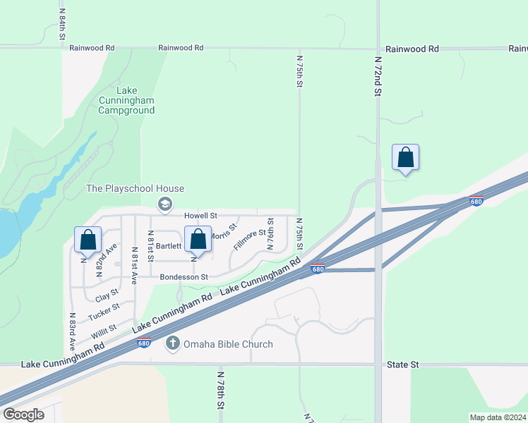 map of restaurants, bars, coffee shops, grocery stores, and more near 7610 Howell Street in Omaha