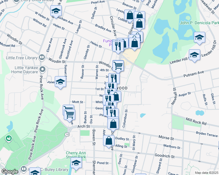 map of restaurants, bars, coffee shops, grocery stores, and more near 30 2nd Street in Hamden