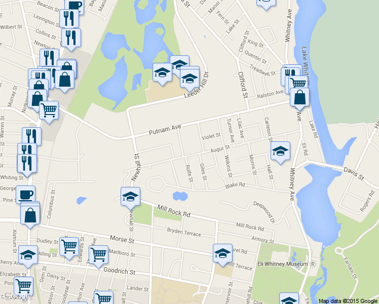 map of restaurants, bars, coffee shops, grocery stores, and more near 209 Augur Street in Hamden