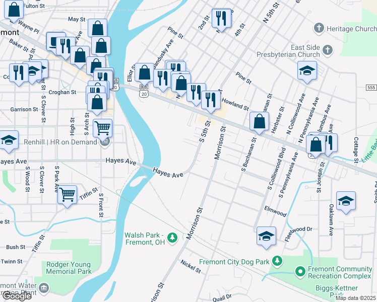 map of restaurants, bars, coffee shops, grocery stores, and more near 521 Fuller St in Fremont