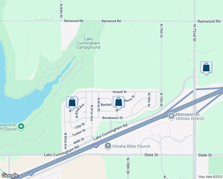 map of restaurants, bars, coffee shops, grocery stores, and more near 7922 Howell Street in Omaha