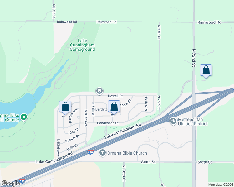 map of restaurants, bars, coffee shops, grocery stores, and more near 7836 Howell Street in Omaha