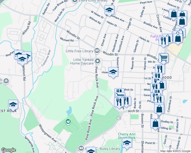 map of restaurants, bars, coffee shops, grocery stores, and more near 304 Pine Rock Avenue in Hamden