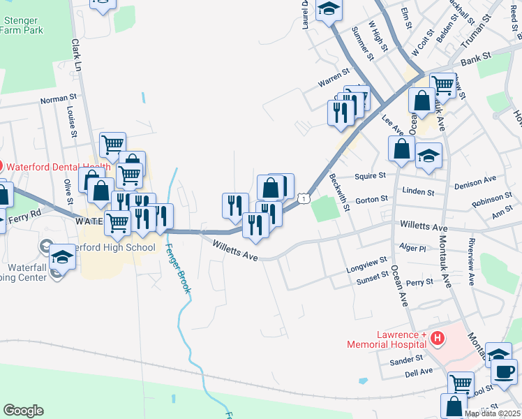 map of restaurants, bars, coffee shops, grocery stores, and more near 7 Strosberg Road in Waterford