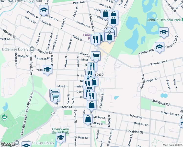 map of restaurants, bars, coffee shops, grocery stores, and more near in Hamden