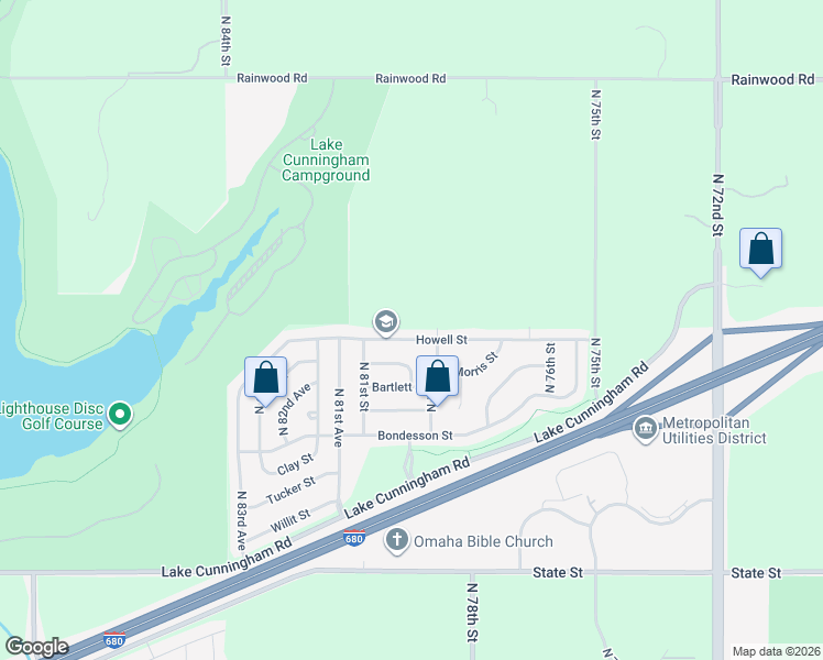 map of restaurants, bars, coffee shops, grocery stores, and more near 7922 Howell Street in Omaha