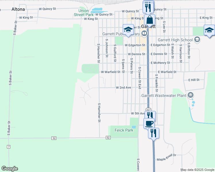 map of restaurants, bars, coffee shops, grocery stores, and more near 516 West 2nd Avenue in Garrett