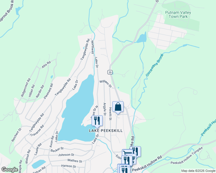 map of restaurants, bars, coffee shops, grocery stores, and more near 139 Hewitt Street in Putnam Valley