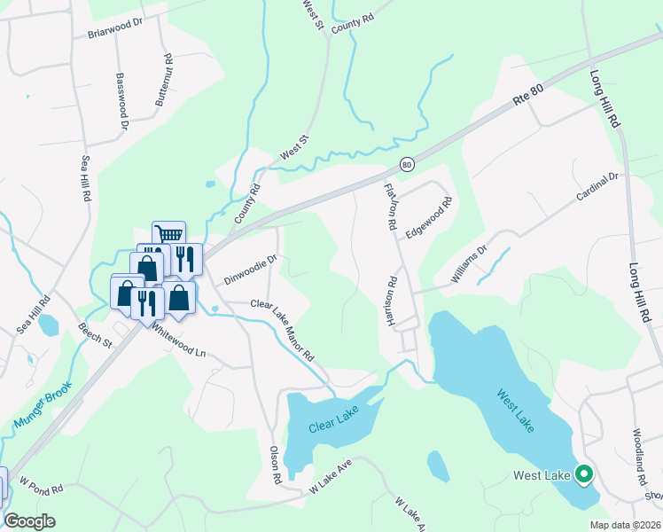 map of restaurants, bars, coffee shops, grocery stores, and more near 104 Saddle Hill Drive in Guilford