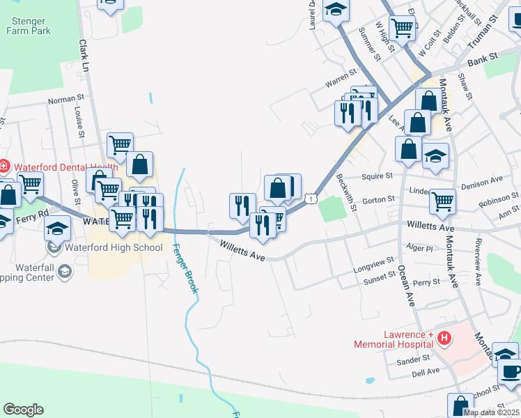 map of restaurants, bars, coffee shops, grocery stores, and more near 7 Strosberg Road in Waterford