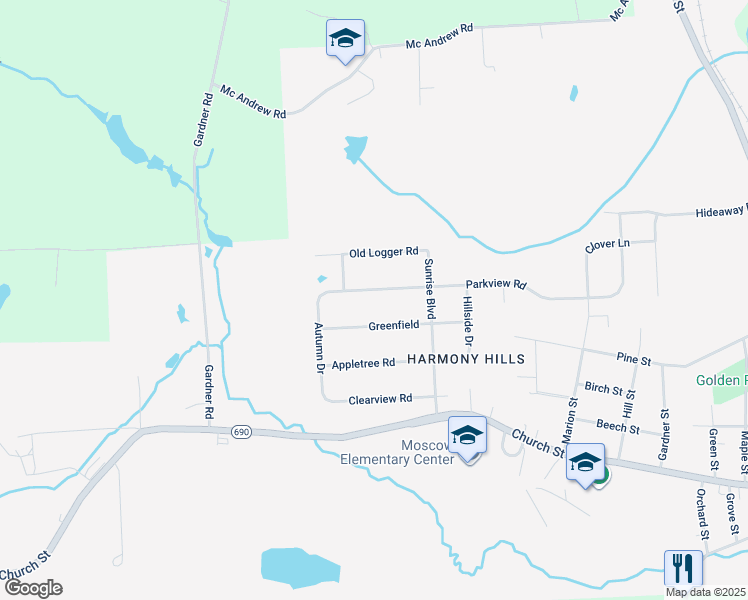 map of restaurants, bars, coffee shops, grocery stores, and more near 919 Parkview Rd in Moscow