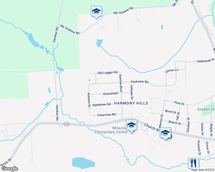 map of restaurants, bars, coffee shops, grocery stores, and more near 919 Parkview Rd in Moscow