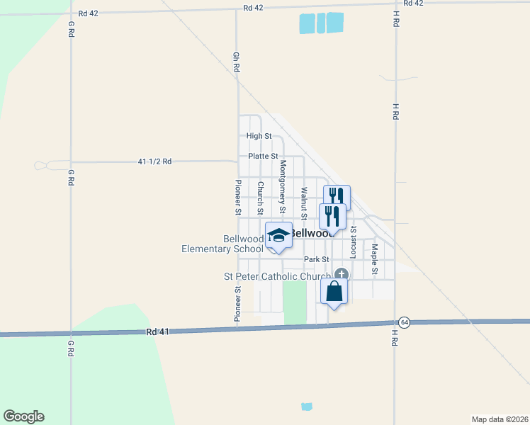 map of restaurants, bars, coffee shops, grocery stores, and more near 616 State Street in Bellwood