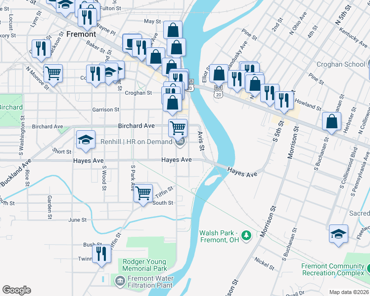 map of restaurants, bars, coffee shops, grocery stores, and more near 403 South Front Street in Fremont