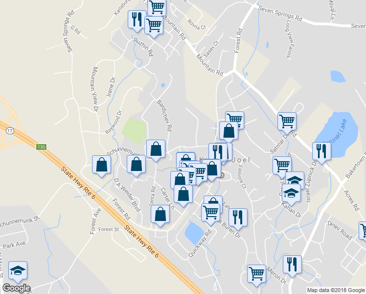 map of restaurants, bars, coffee shops, grocery stores, and more near 15 Schunnemunk Street in Monroe