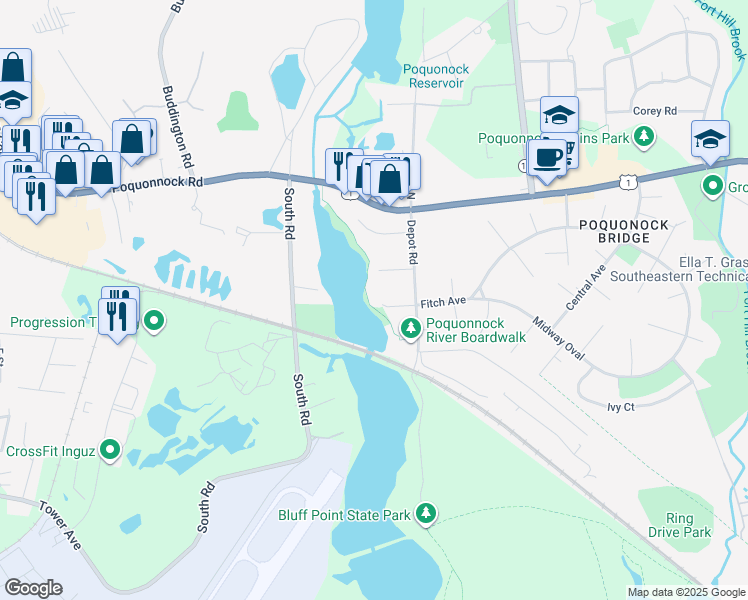 map of restaurants, bars, coffee shops, grocery stores, and more near 23 Providence Court in Groton