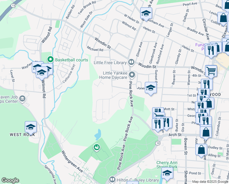 map of restaurants, bars, coffee shops, grocery stores, and more near 151 Thomas Street in Hamden