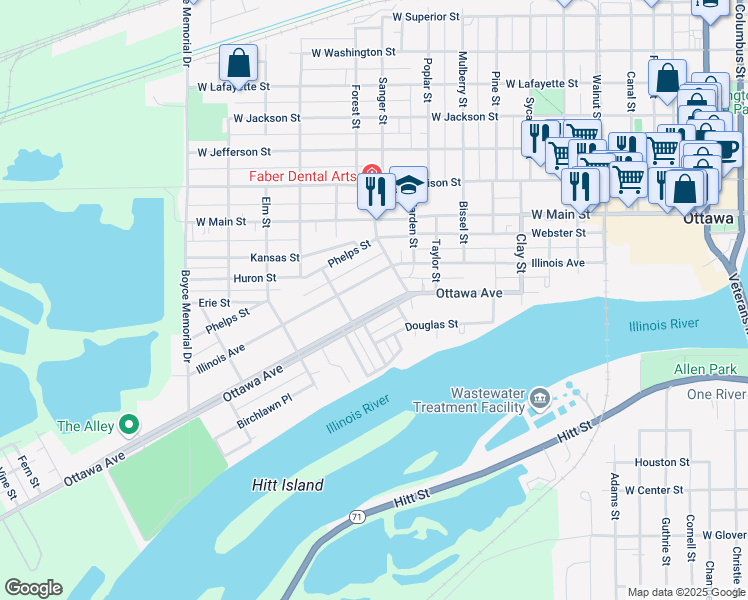 map of restaurants, bars, coffee shops, grocery stores, and more near 1236 Ottawa Avenue in Ottawa