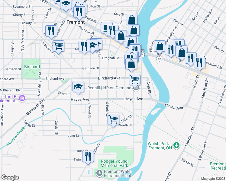 map of restaurants, bars, coffee shops, grocery stores, and more near 505 Ewing Street in Fremont