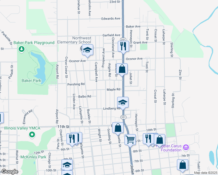 map of restaurants, bars, coffee shops, grocery stores, and more near 633 Maple Road in LaSalle