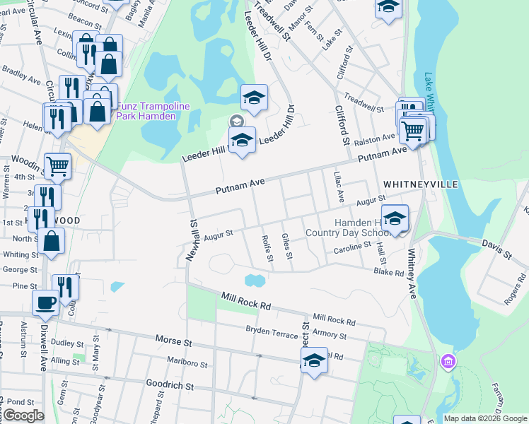 map of restaurants, bars, coffee shops, grocery stores, and more near 16 Winnett Street in Hamden