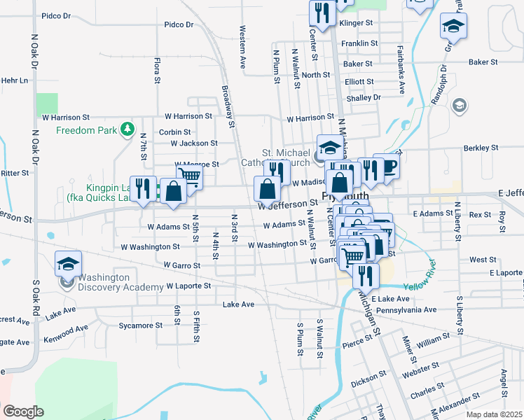 map of restaurants, bars, coffee shops, grocery stores, and more near 513 West Lincoln Highway in Plymouth