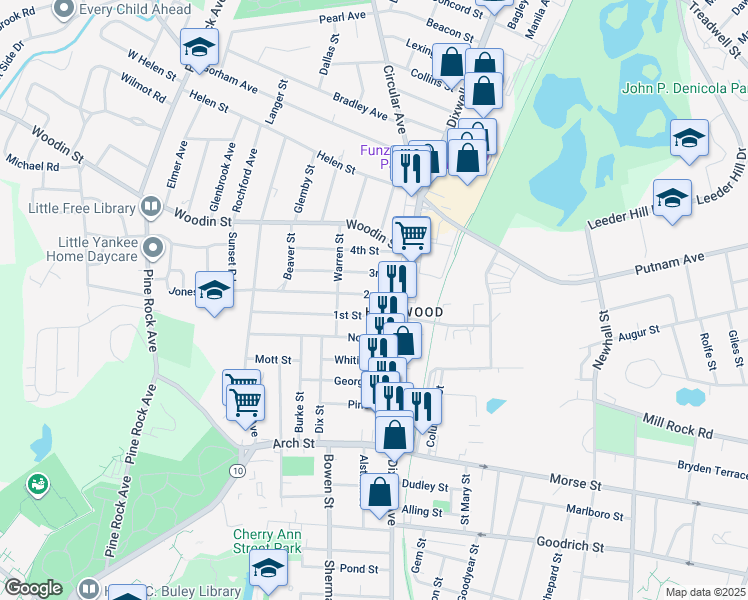 map of restaurants, bars, coffee shops, grocery stores, and more near 30 2nd Street in Hamden