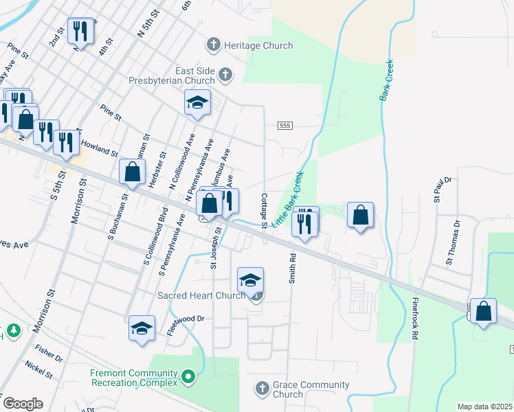 map of restaurants, bars, coffee shops, grocery stores, and more near 200 Cottage Street in Fremont
